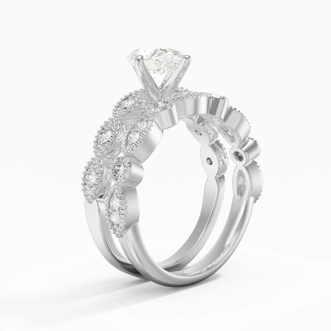 Antique Pear 1.50ct Moissanite Wedding Ring Set