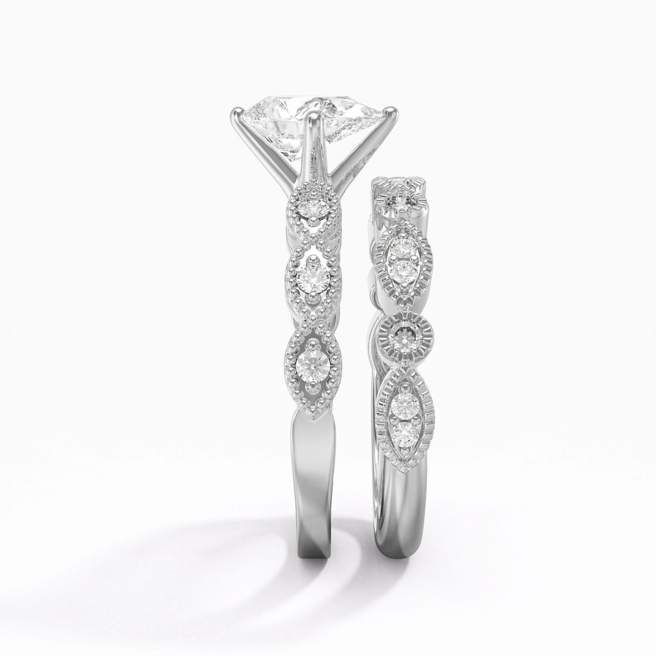 Antique Pear 1.50ct Moissanite Wedding Ring Set