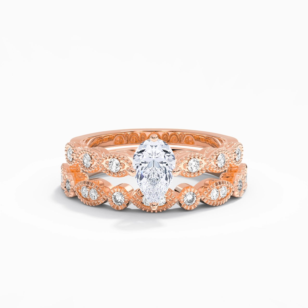 Antique Pear 1.00ct Moissanite Wedding Ring Set