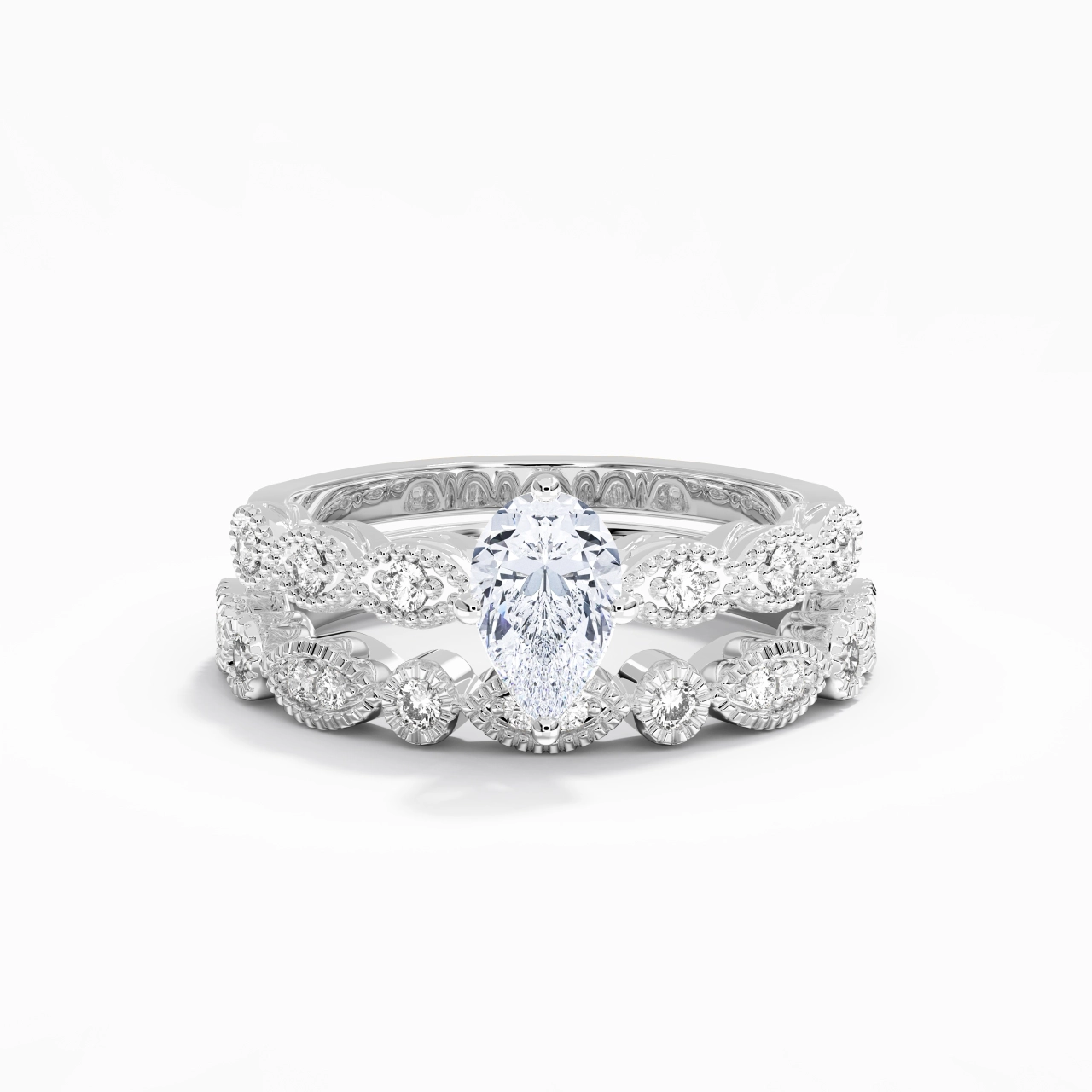 Antique Pear 1.00ct Moissanite Wedding Ring Set
