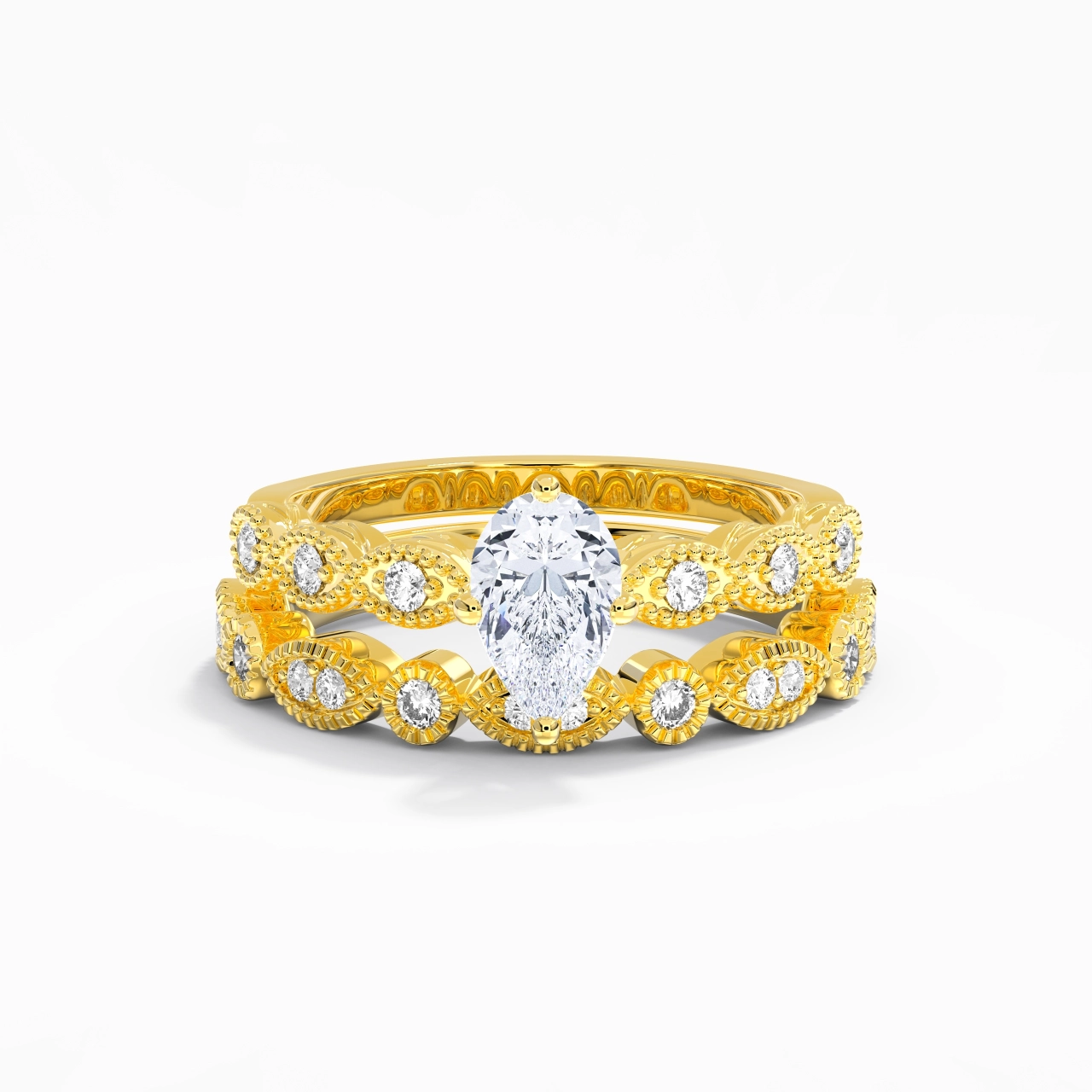Antique Pear 1.00ct Moissanite Wedding Ring Set