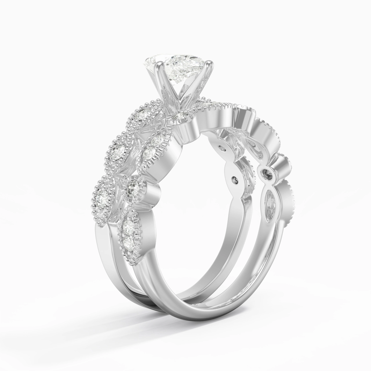 Antique Pear 1.00ct Moissanite Wedding Ring Set