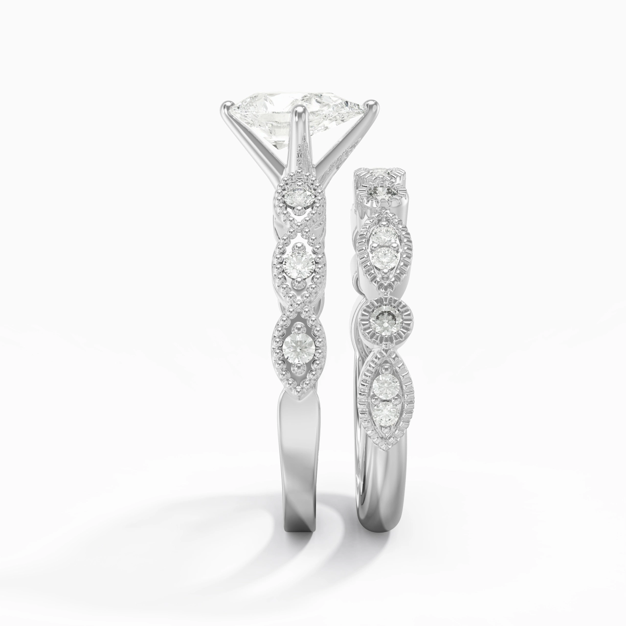 Antique Pear 1.00ct Moissanite Wedding Ring Set