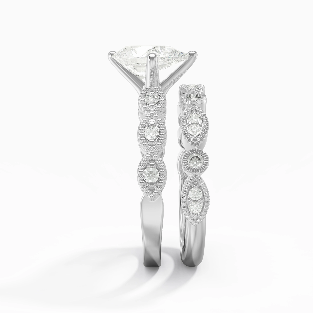 Antique Pear 2.00ct Moissanite Wedding Ring Set