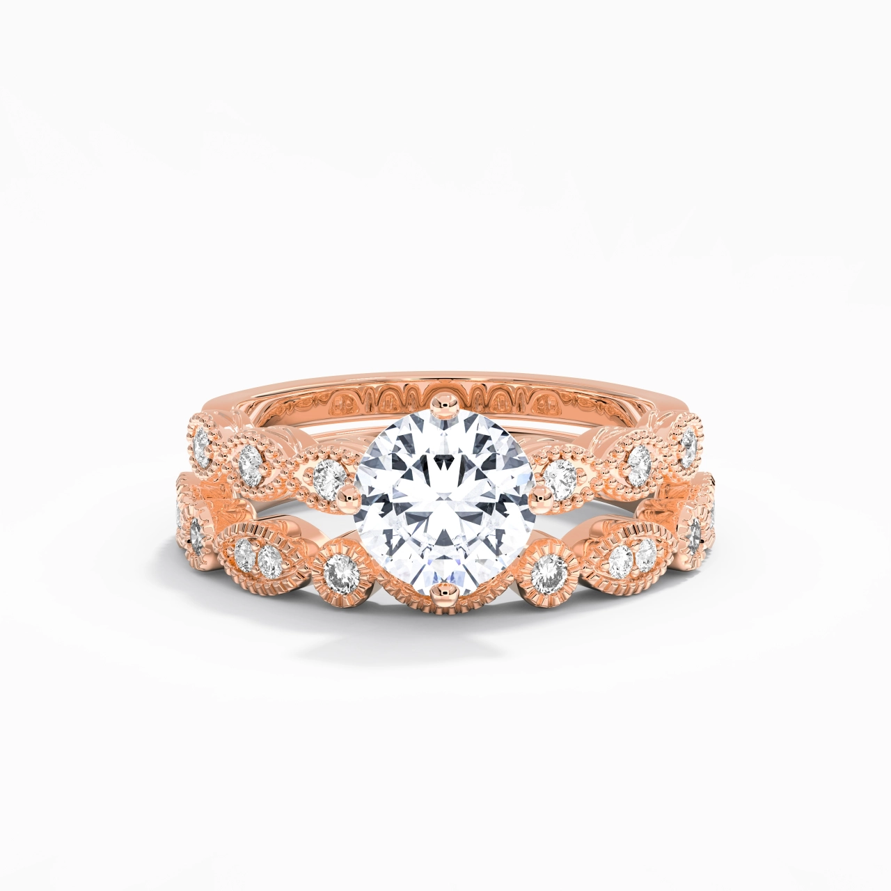 Antique Round 1.50ct Moissanite Wedding Ring Set