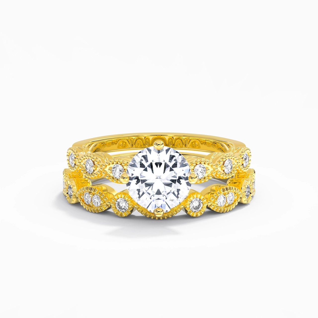 Antique Round 1.50ct Moissanite Wedding Ring Set