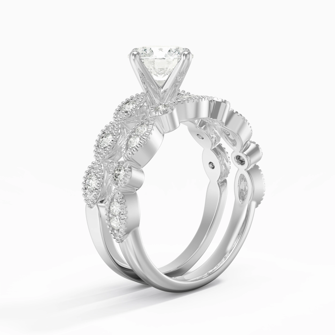 Antique Round 1.50ct Moissanite Wedding Ring Set