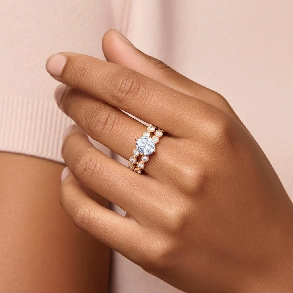 Antique Round 2.00ct Moissanite Wedding Ring Set