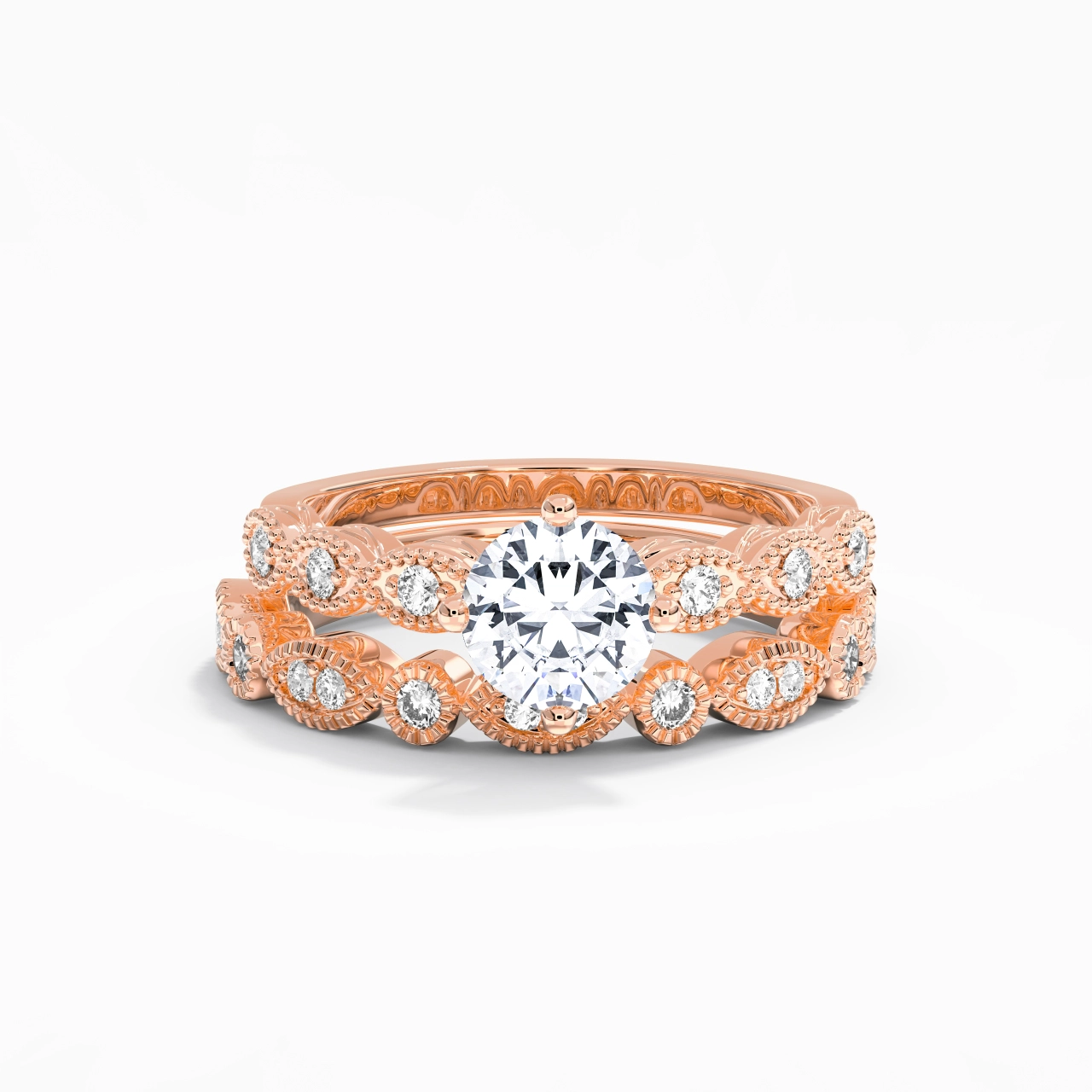 Antique Round 1.00ct Moissanite Wedding Ring Set