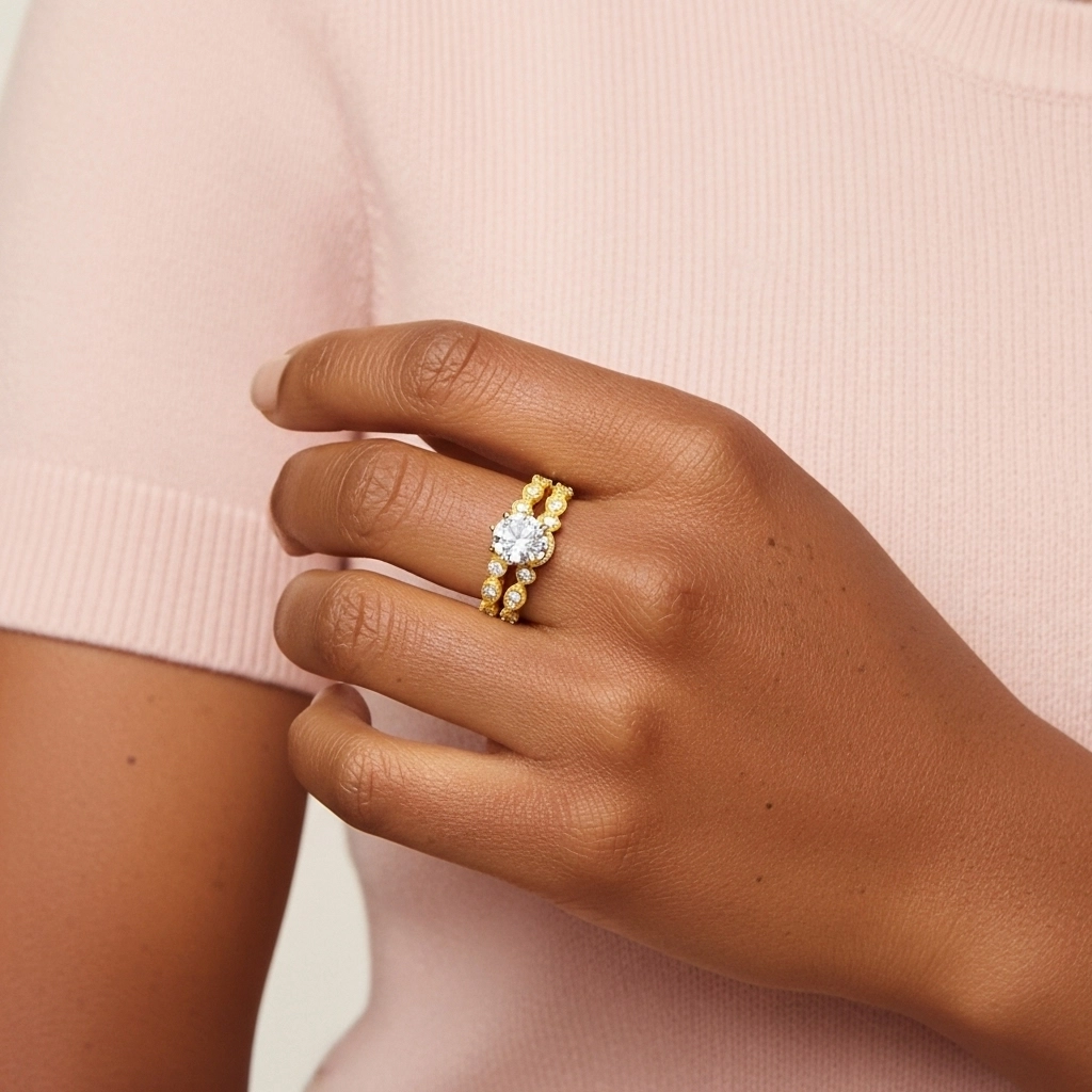 Antique Round 2.00ct Moissanite Wedding Ring Set