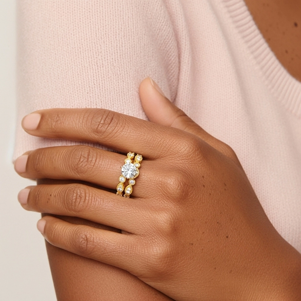 Antique Round 2.00ct Moissanite Wedding Ring Set