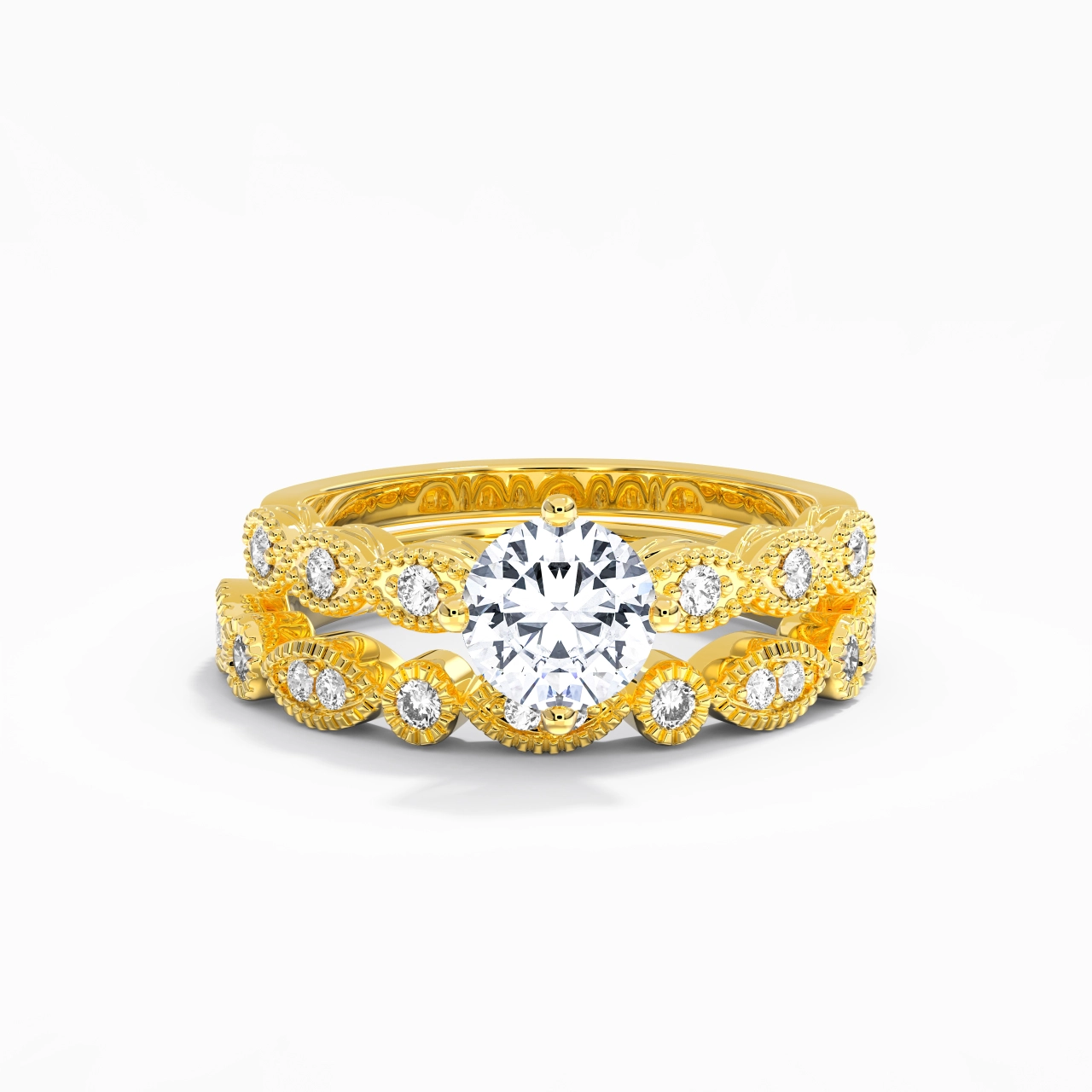 Antique Round 1.00ct Moissanite Wedding Ring Set
