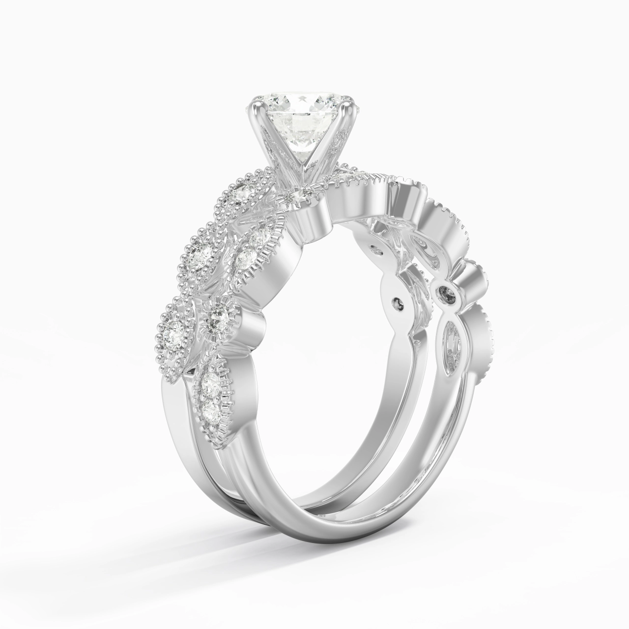 Antique Round 1.00ct Moissanite Wedding Ring Set