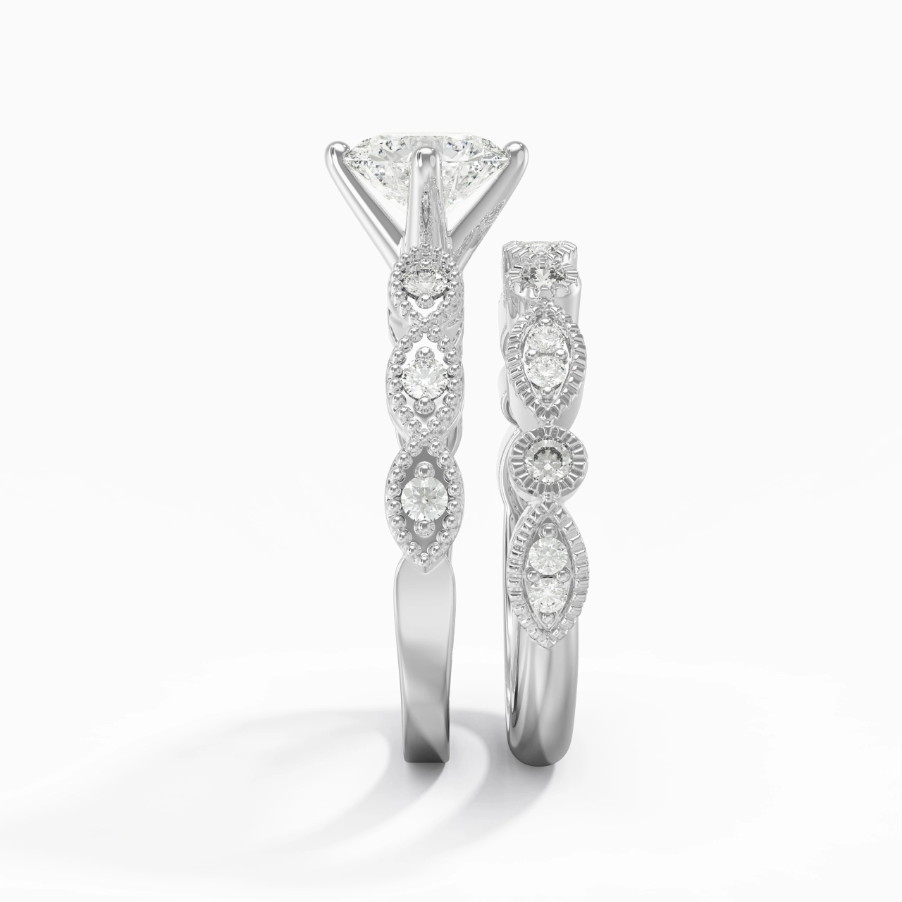 Antique Round 1.00ct Moissanite Wedding Ring Set