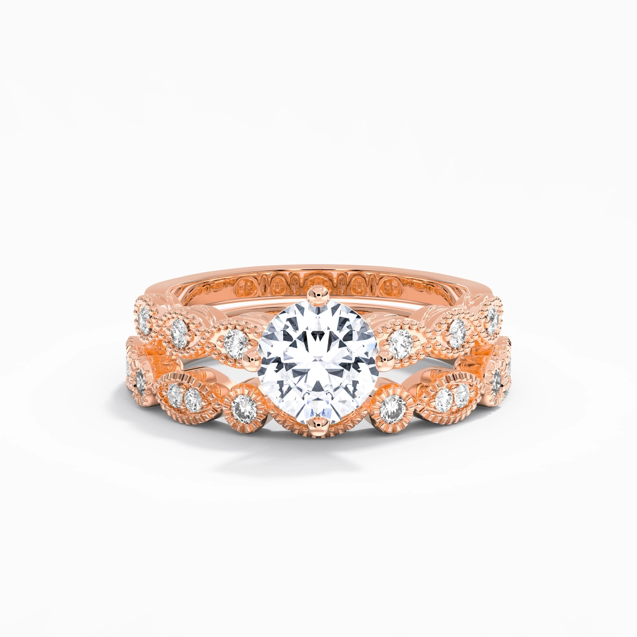 Antique Round 2.00ct Moissanite Wedding Ring Set