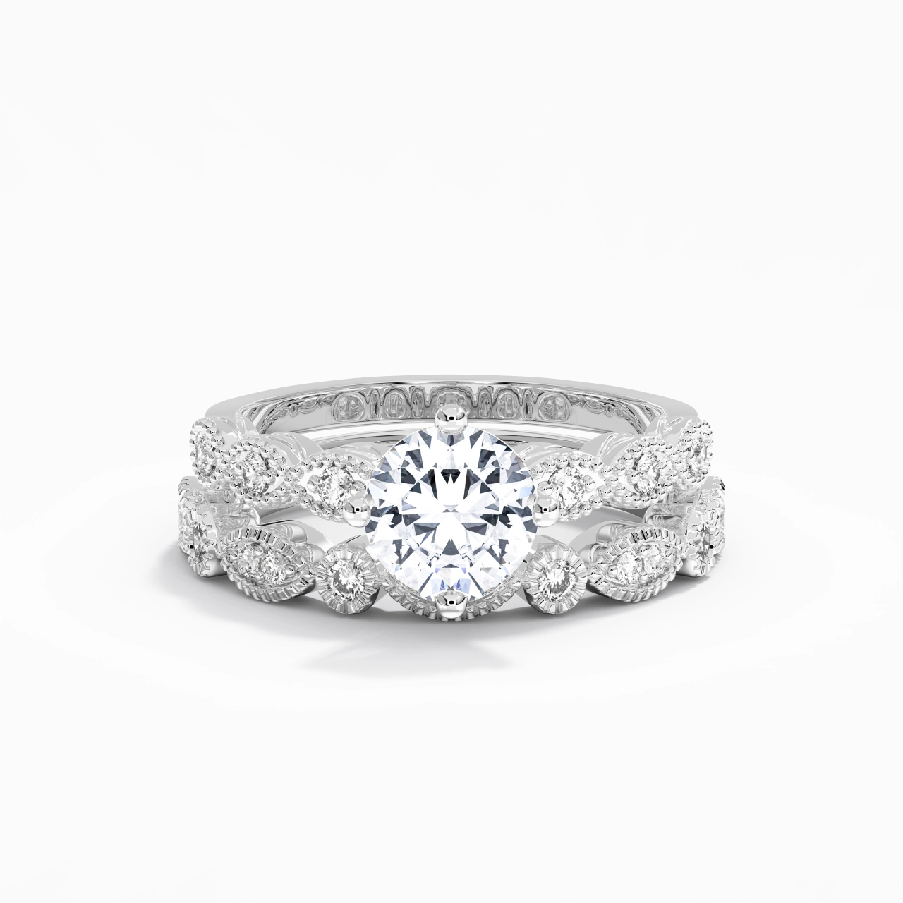 Antique Round 2.00ct Moissanite Wedding Ring Set