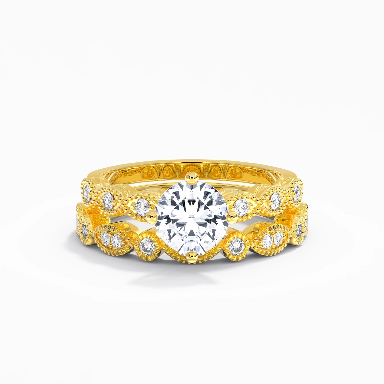 Antique Round 2.00ct Moissanite Wedding Ring Set