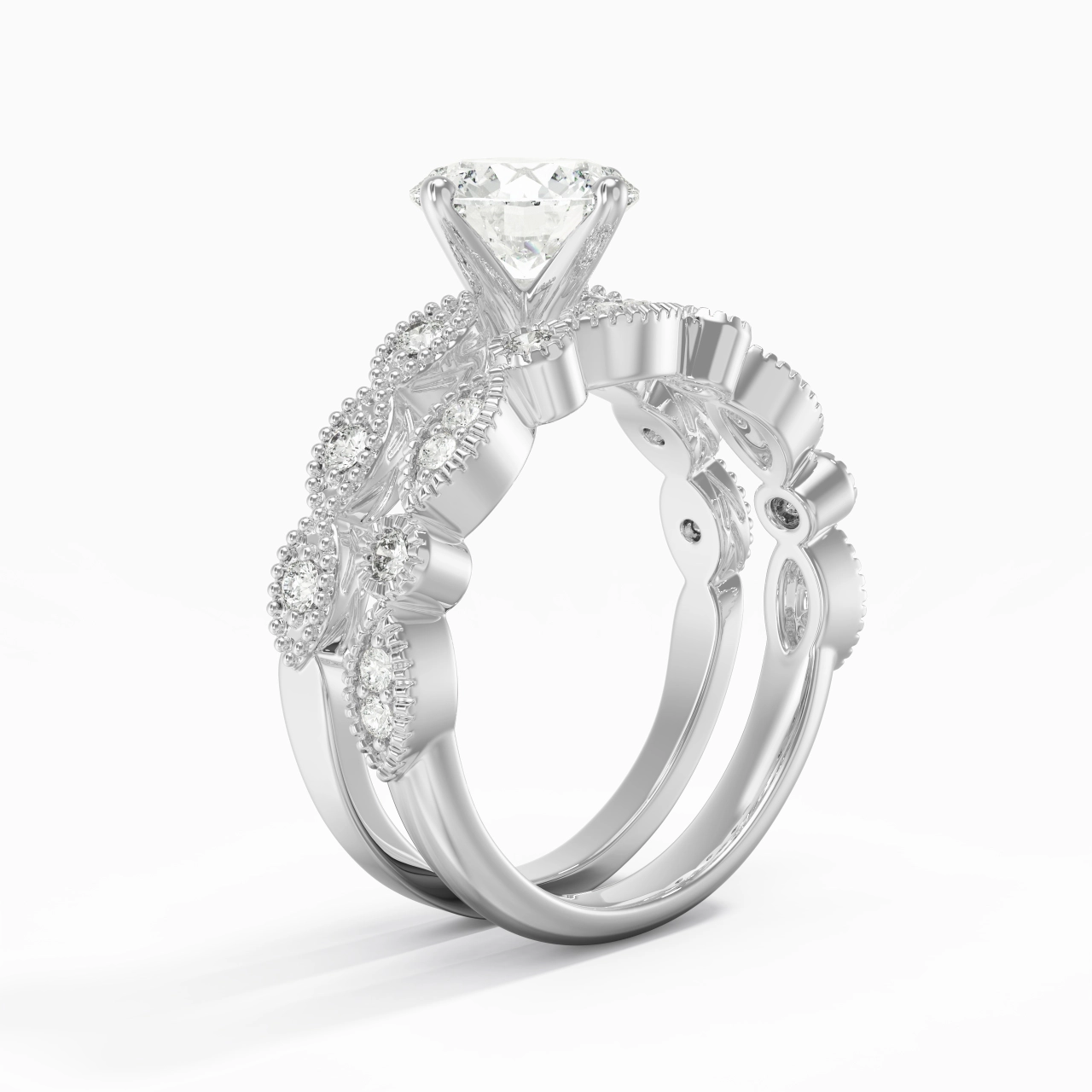 Antique Round 2.00ct Moissanite Wedding Ring Set