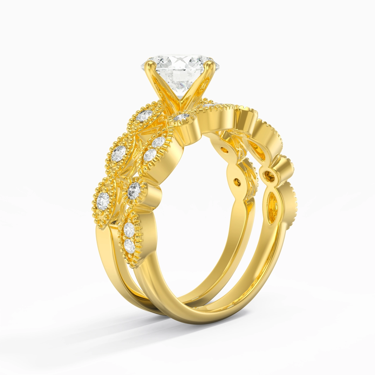 Antique Round 2.00ct Moissanite Wedding Ring Set