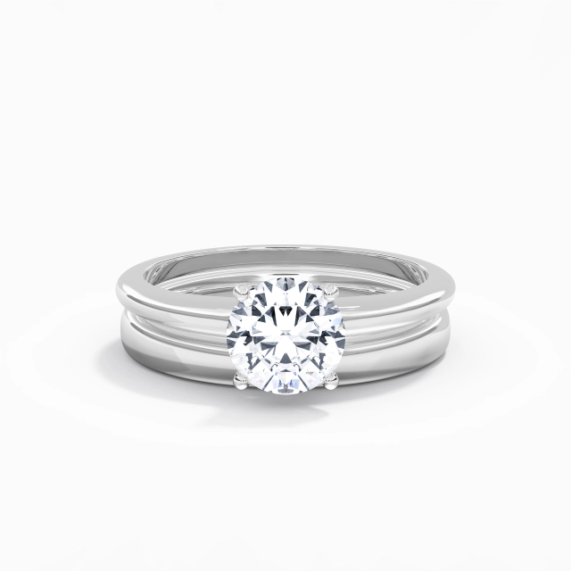 Moissanite Elegant Prong Wedding Ring Set Platinum Tapered 1.50ct Round Cut For Women