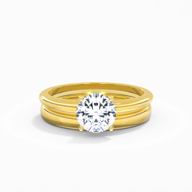 Moissanite Elegant Prong Wedding Ring Set 14K Gold Tapered 1.50ct Round Cut For Women