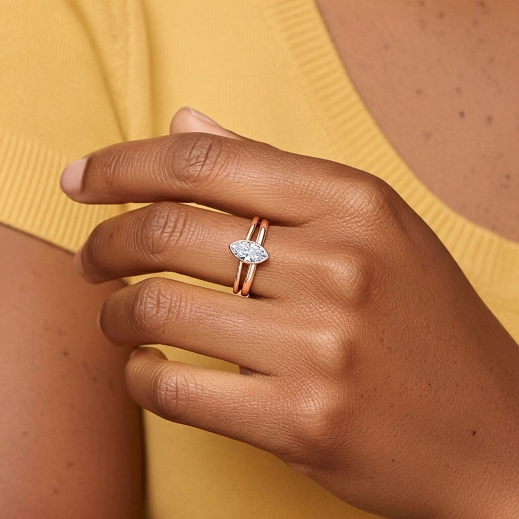 Solitaire Lunette Ensemble nuptial 1.00ct Moissanite