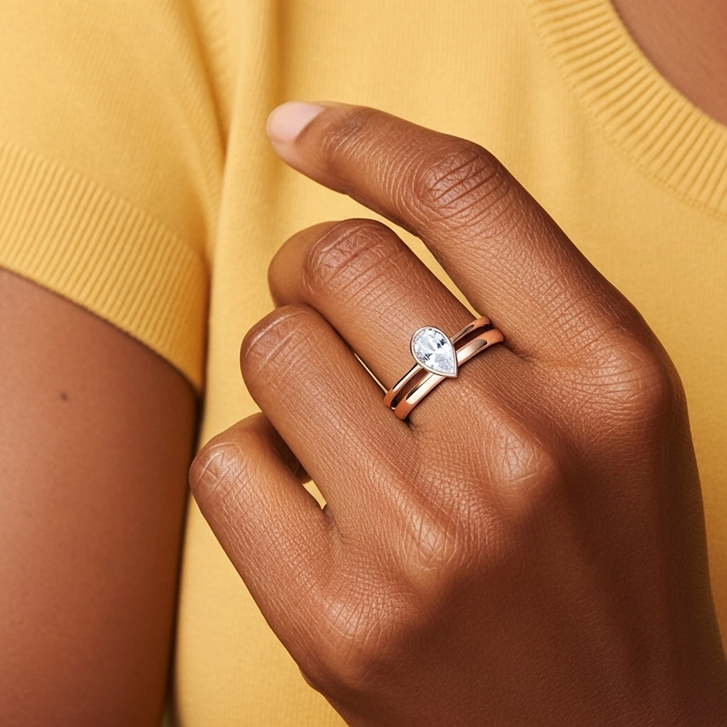 Solitario Bisel Conjunto Nupcial 1.00ct Moissanita