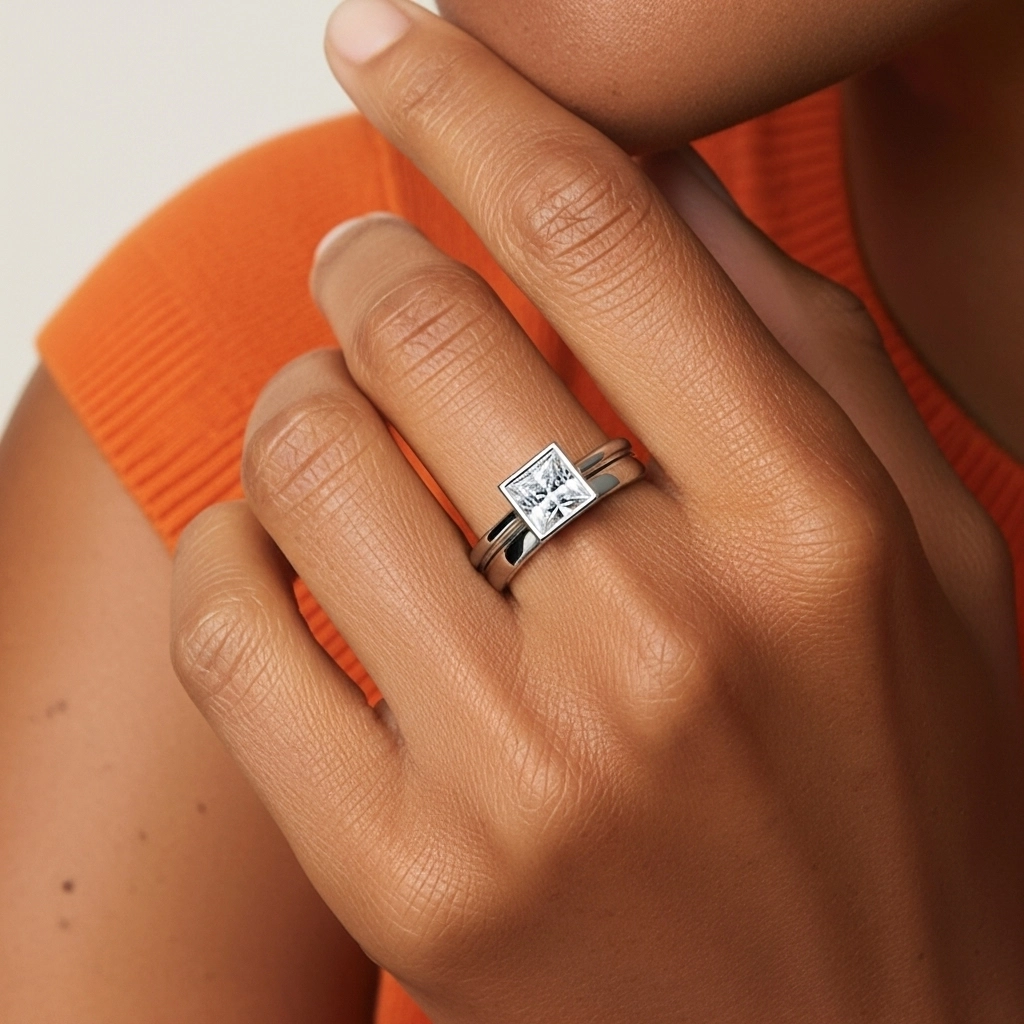 Solitario Bisel Conjunto Nupcial 1.00ct Moissanita