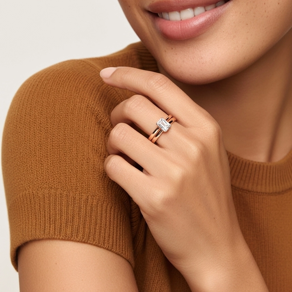 Solitario Bisel Conjunto Nupcial 1.00ct Moissanita