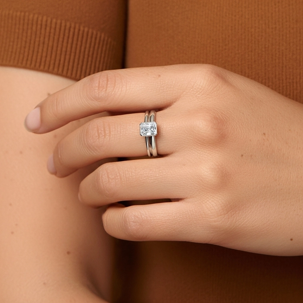 Solitaire Bezel Bridal Set 1.00ct Moissanite