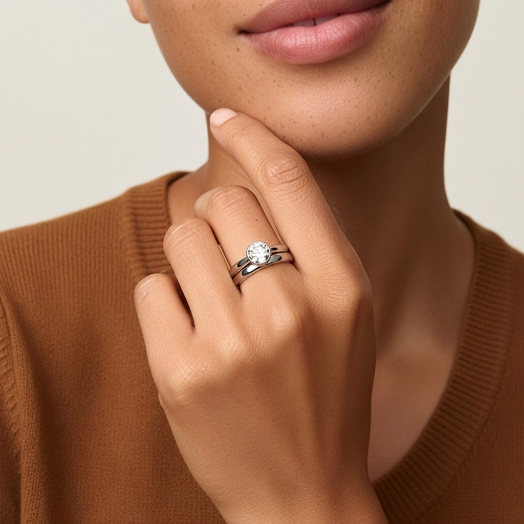 Solitaire Bezel Bridal Set 1.00ct Moissanite