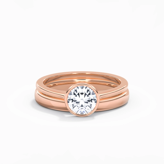 Tige Traditionnelle Classique Solitaire Lunette Ensemble nuptial Moissanite 1.00ct Rond Or rose 14 carats