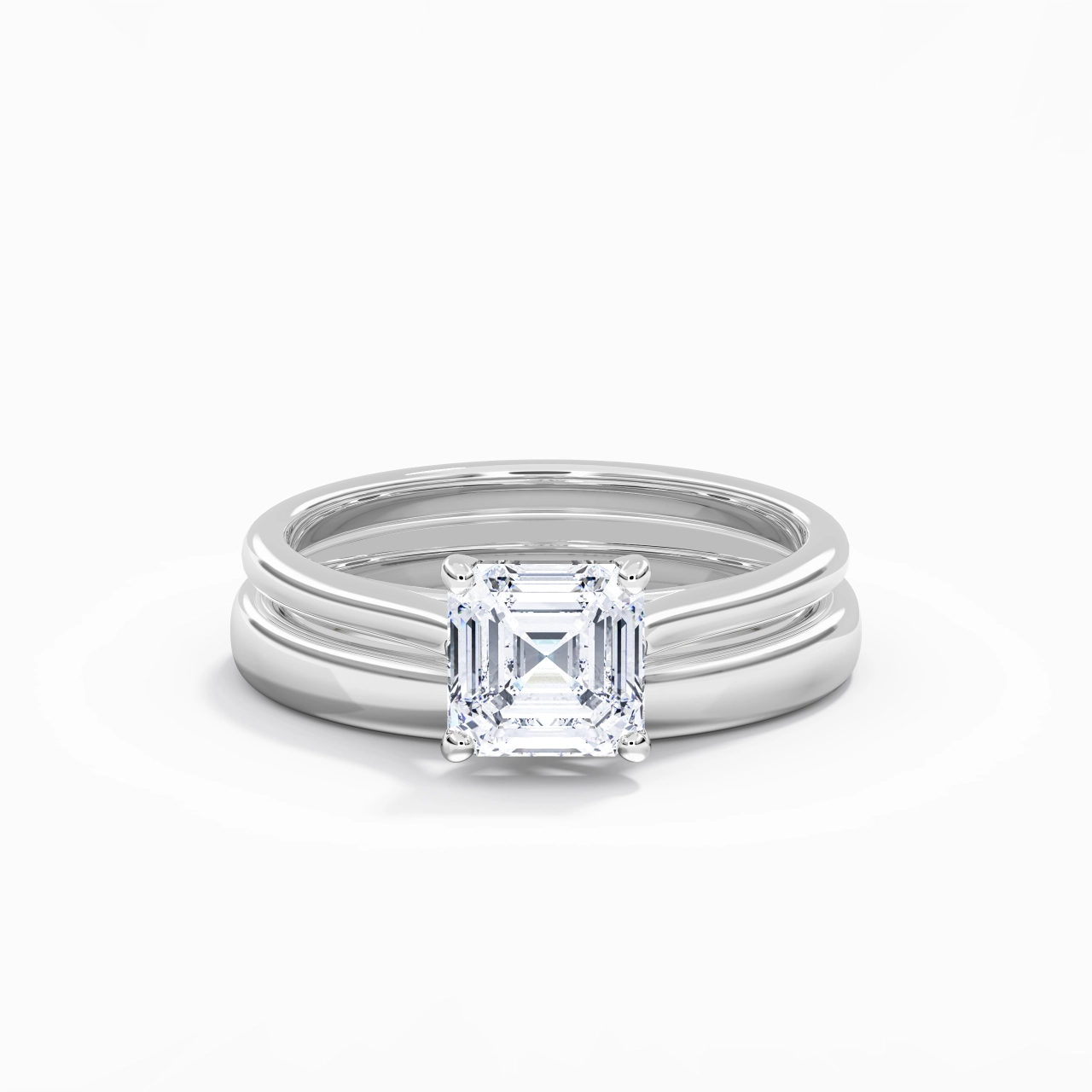 14K White Gold Cathedral East West Traditional Shank Bridal Set