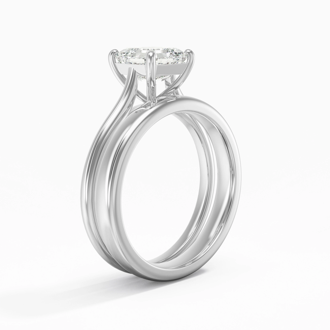 14K White Gold Cathedral East West Traditional Shank Bridal Set