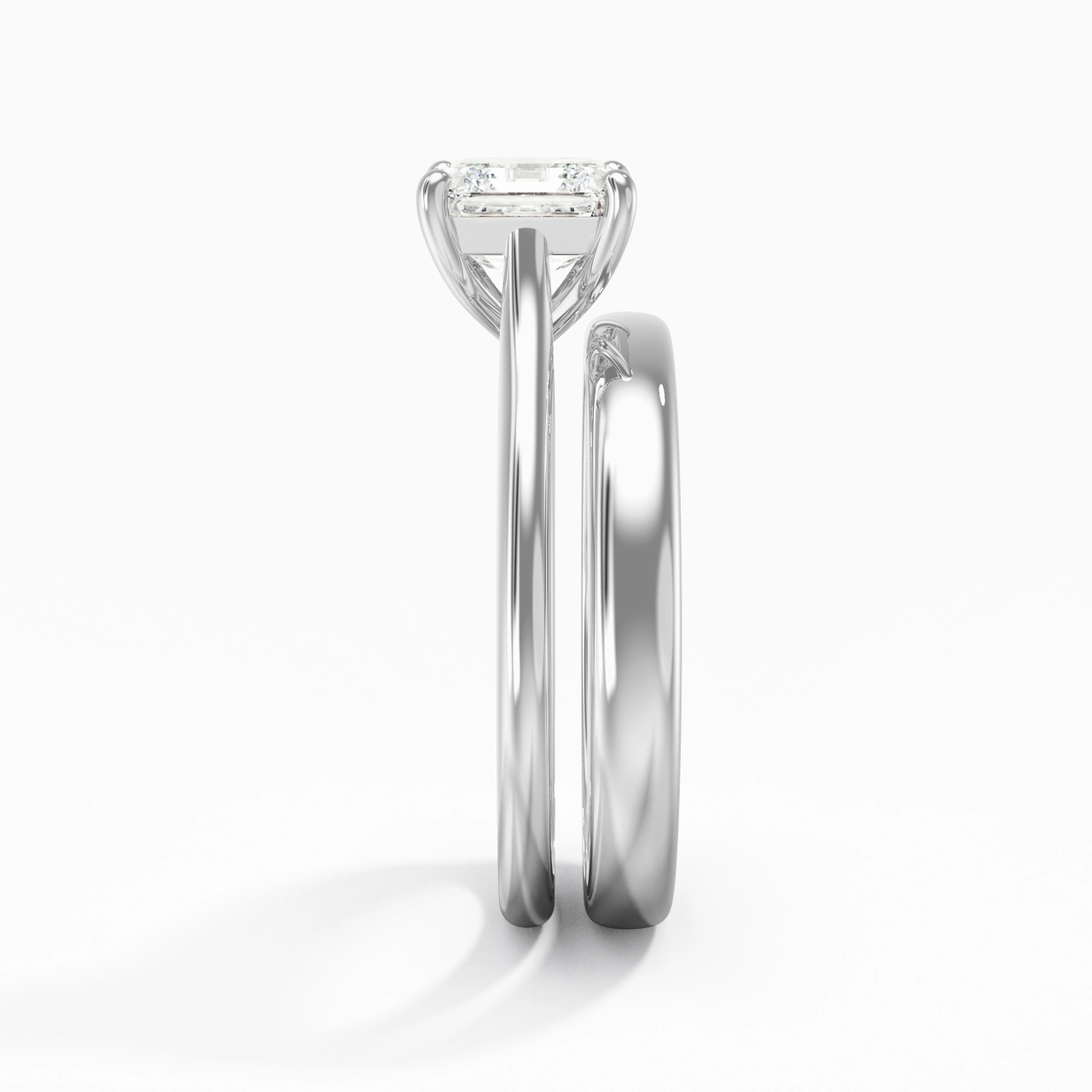 14K White Gold Cathedral East West Traditional Shank Bridal Set