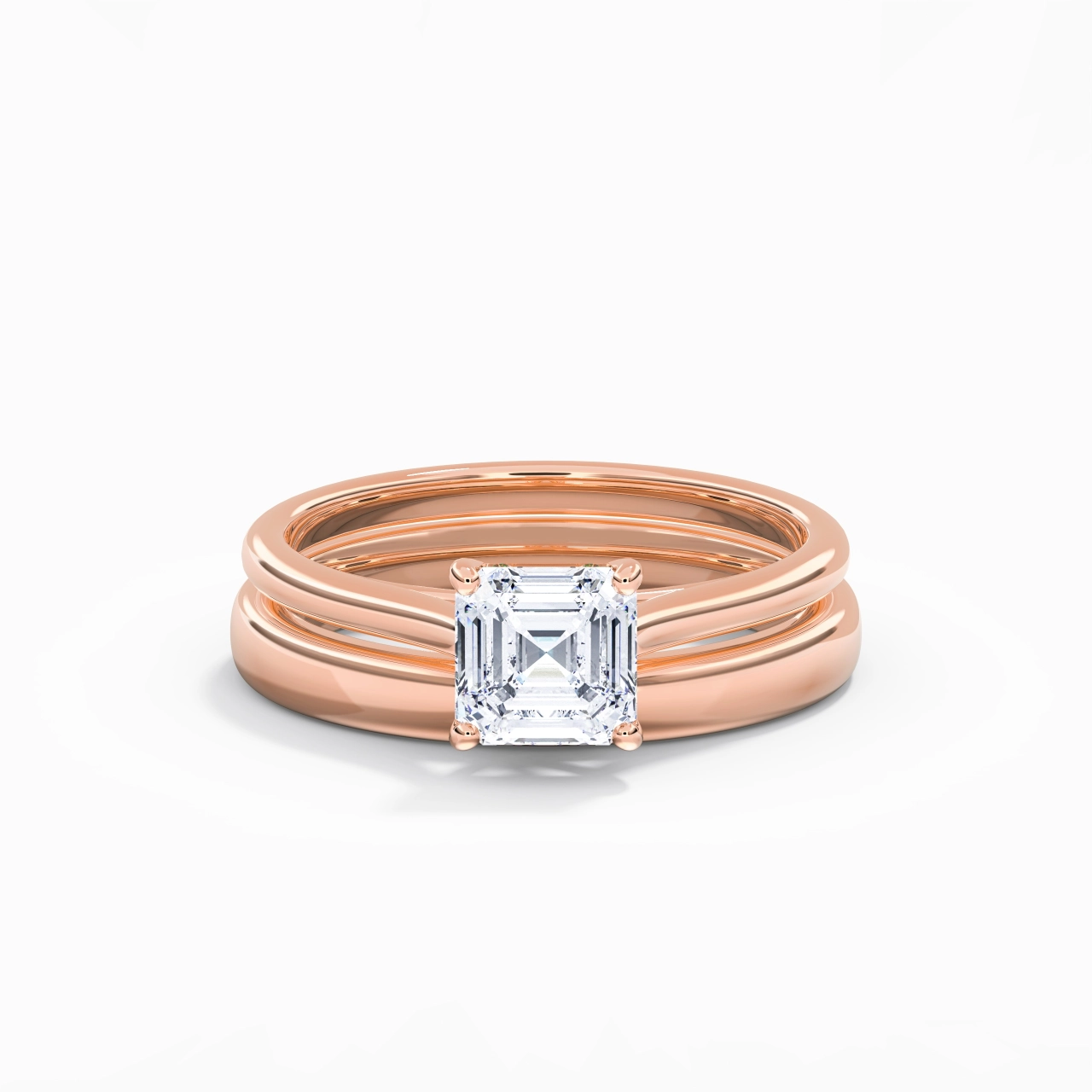 14K Rose Gold Cathedral East West Traditional Shank Bridal Set