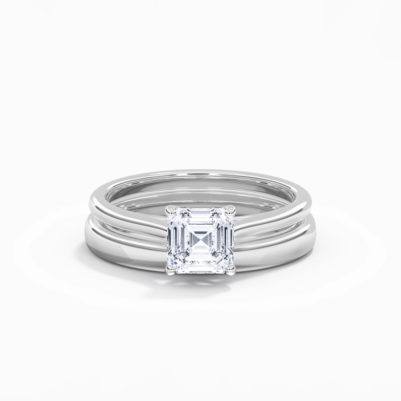14K White Gold Cathedral East West Traditional Shank Bridal Set