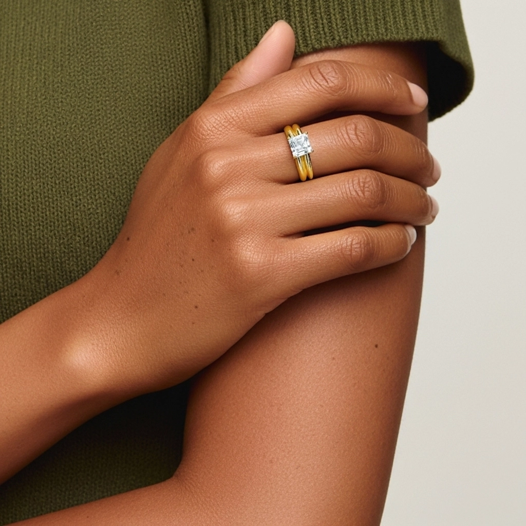 18K Gold Cathedral East West Traditional Shank Bridal Set