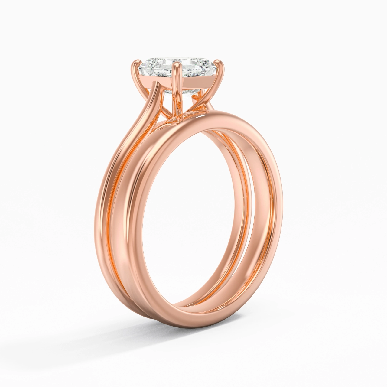 14K Rose Gold Cathedral East West Traditional Shank Bridal Set