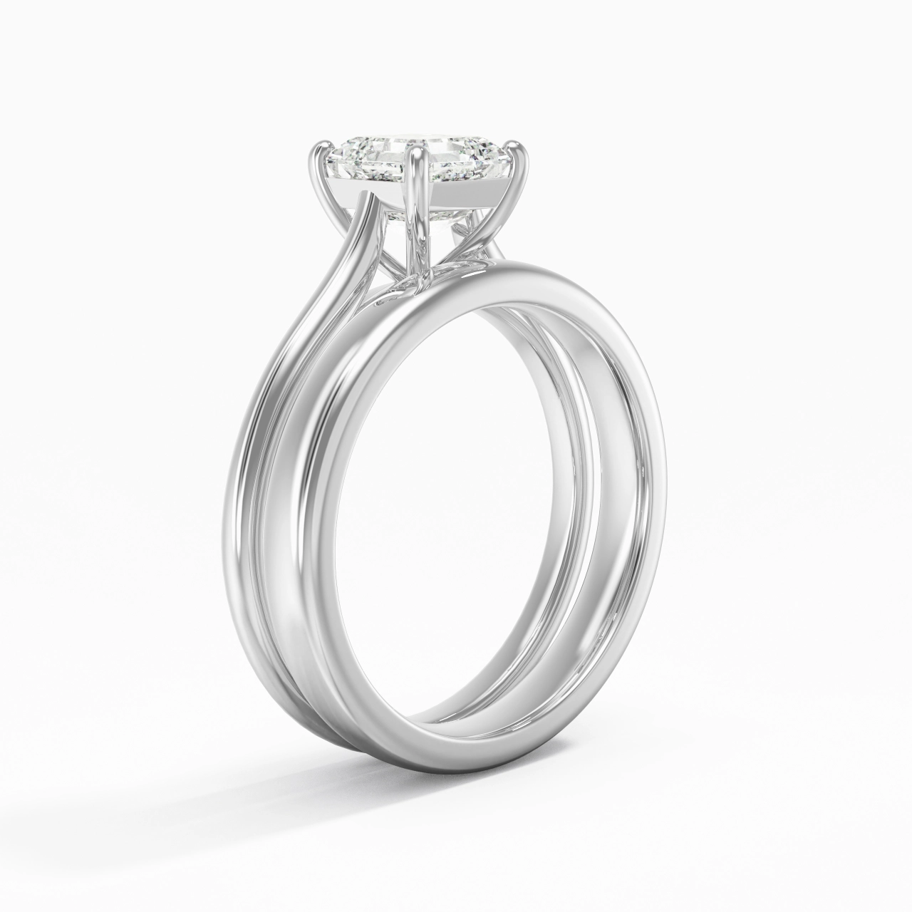 14K White Gold Cathedral East West Traditional Shank Bridal Set