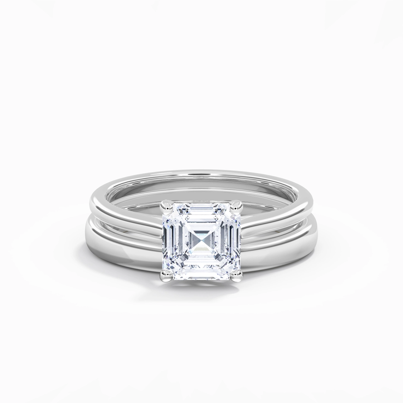 14K White Gold Cathedral East West Traditional Shank Bridal Set