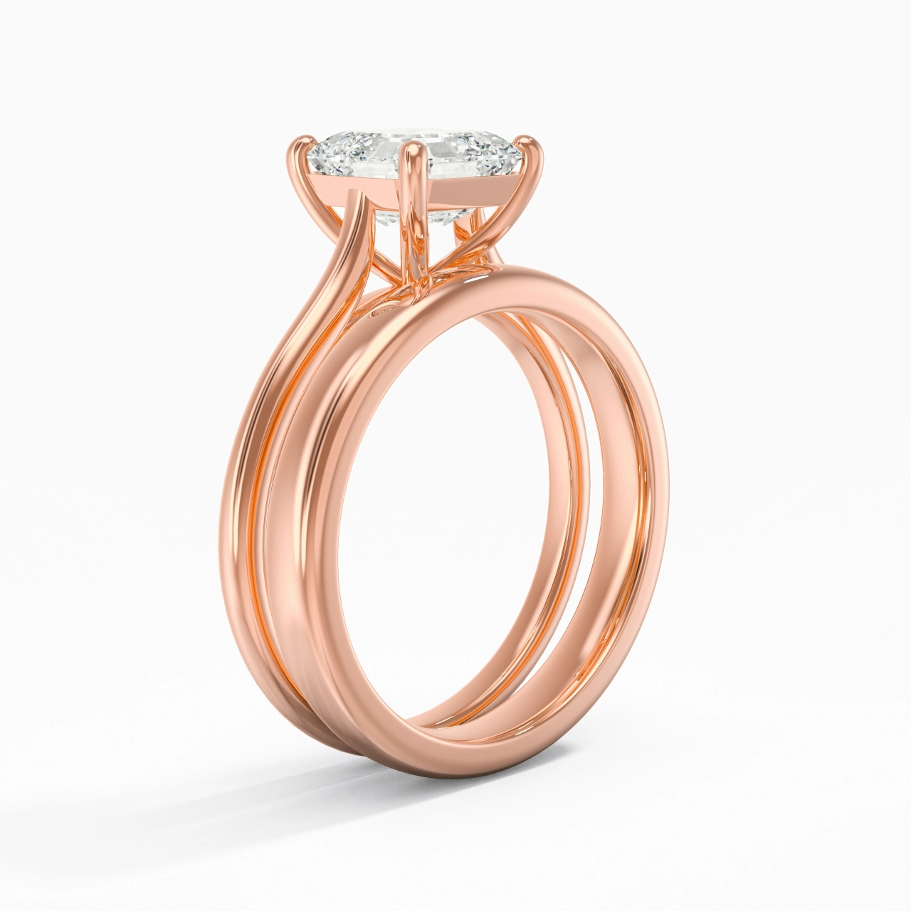 14K Rose Gold Cathedral East West Traditional Shank Bridal Set