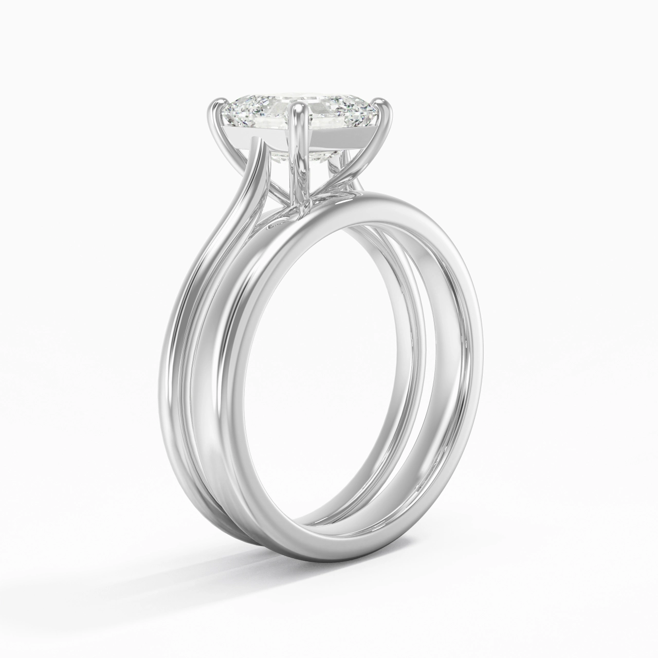 14K White Gold Cathedral East West Traditional Shank Bridal Set