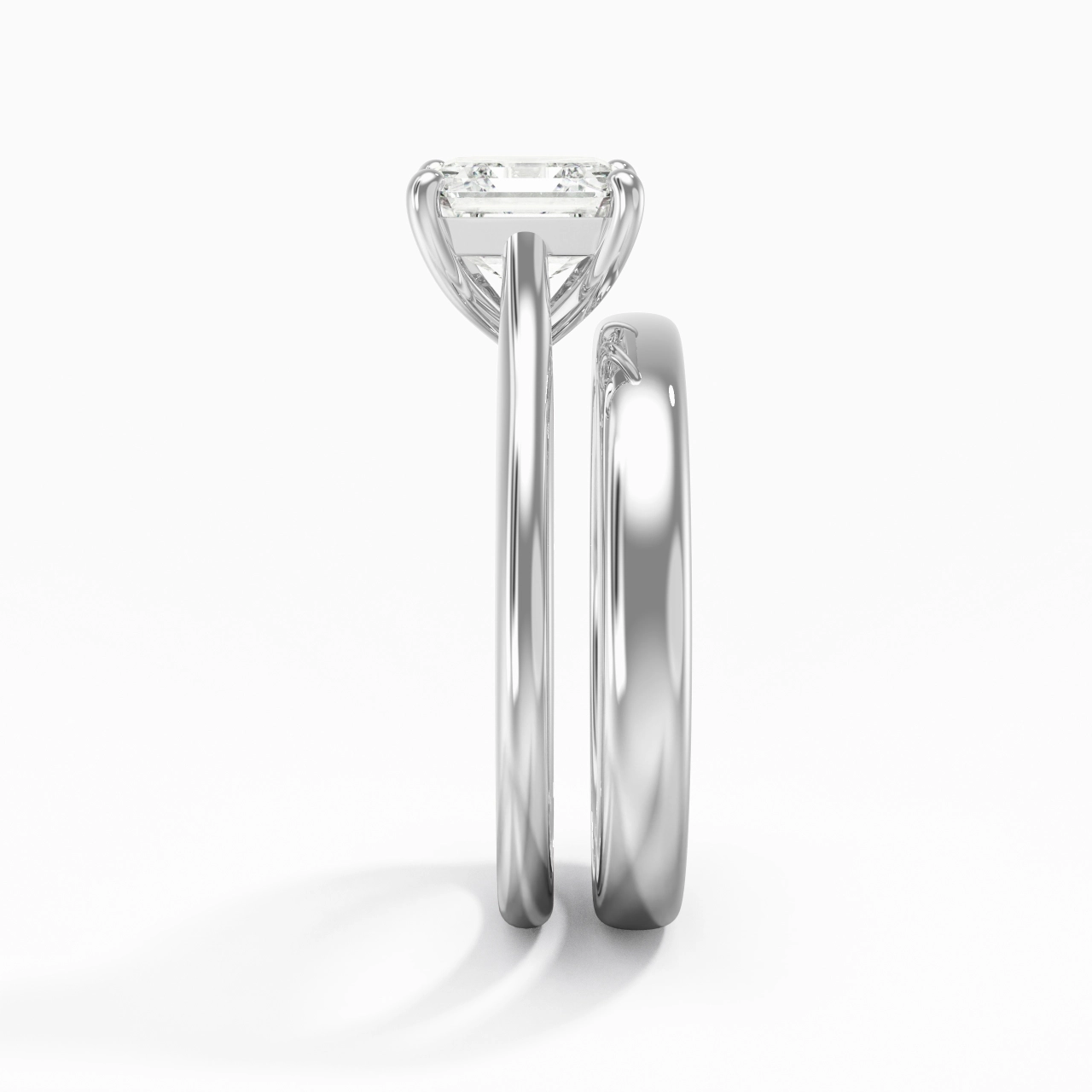 14K White Gold Cathedral East West Traditional Shank Bridal Set