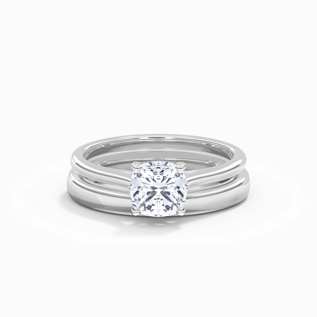 14K White Gold Cathedral East West Traditional Shank Bridal Set