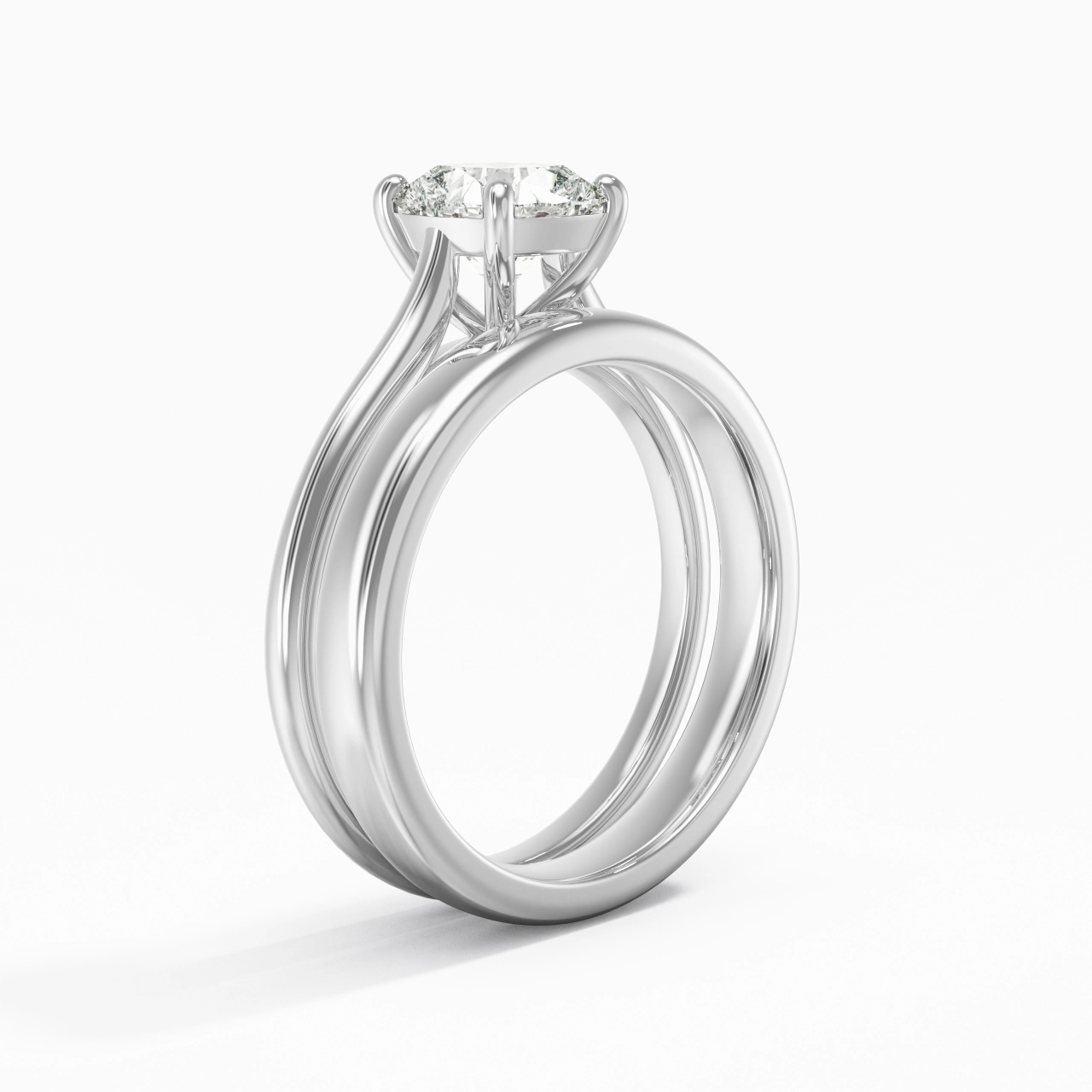 14K White Gold Cathedral East West Traditional Shank Bridal Set