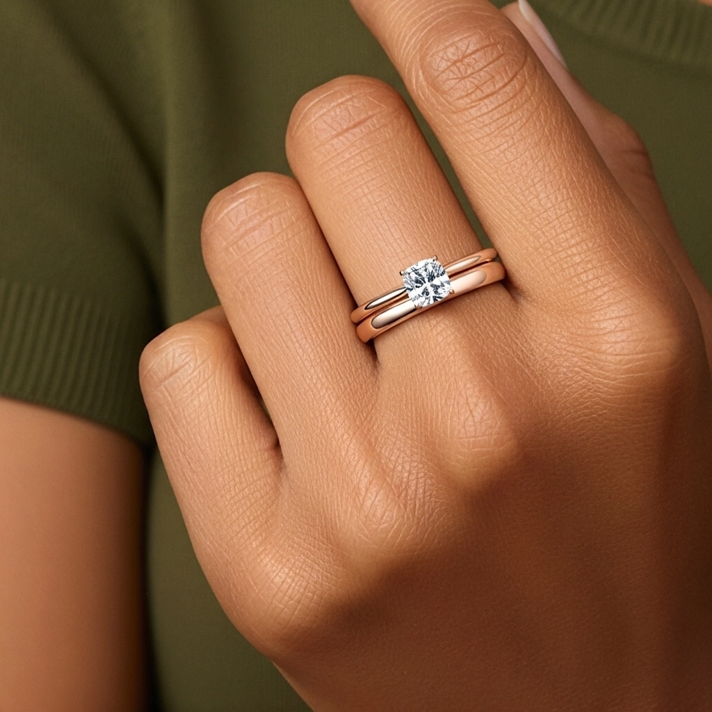 14K Rose Gold Cathedral East West Traditional Shank Bridal Set