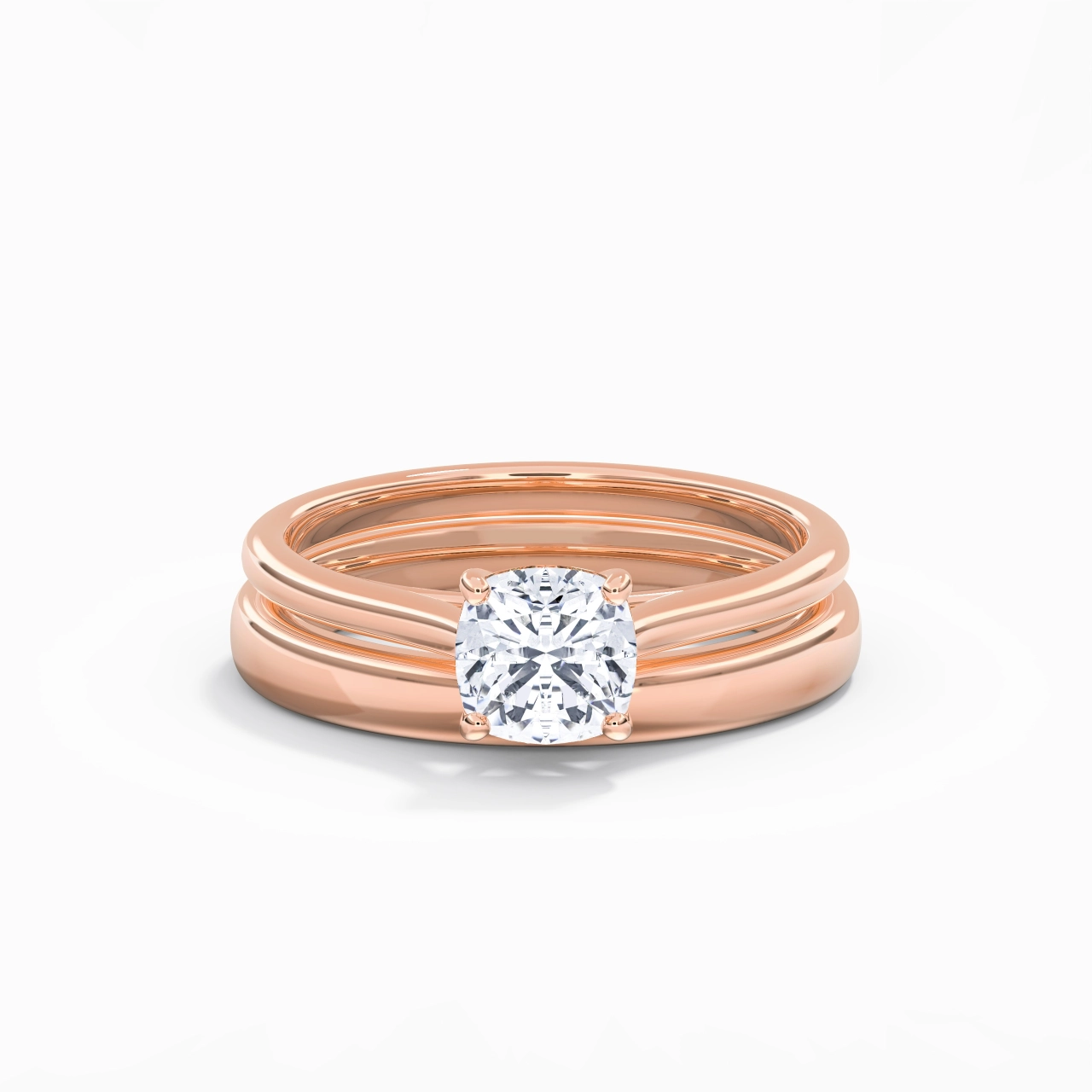 14K Rose Gold Cathedral East West Traditional Shank Bridal Set