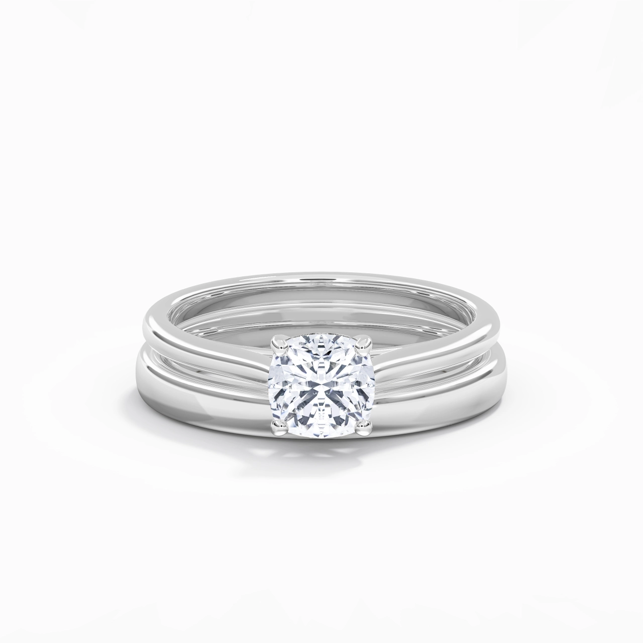 14K White Gold Cathedral East West Traditional Shank Bridal Set