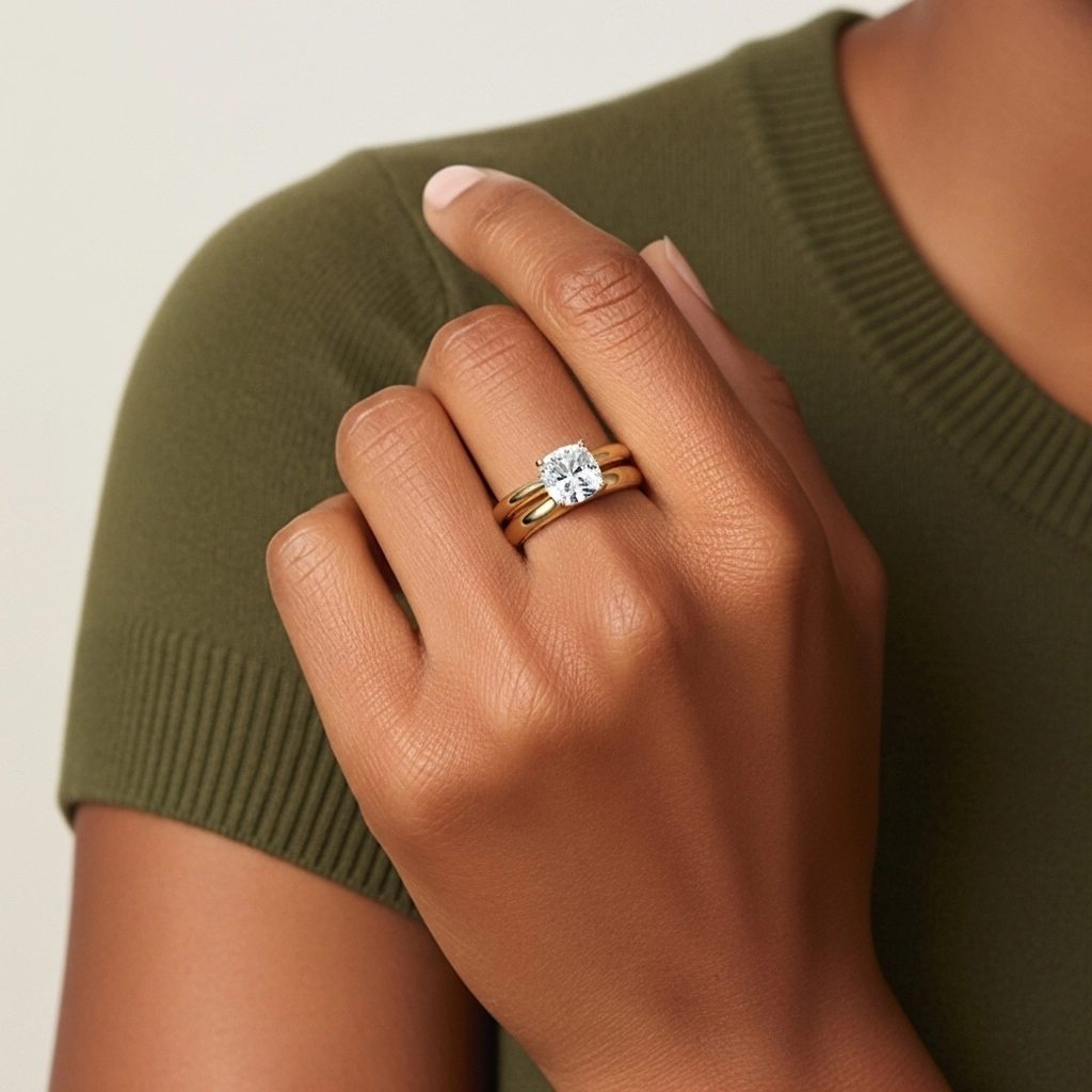 18K Gold Cathedral East West Traditional Shank Bridal Set